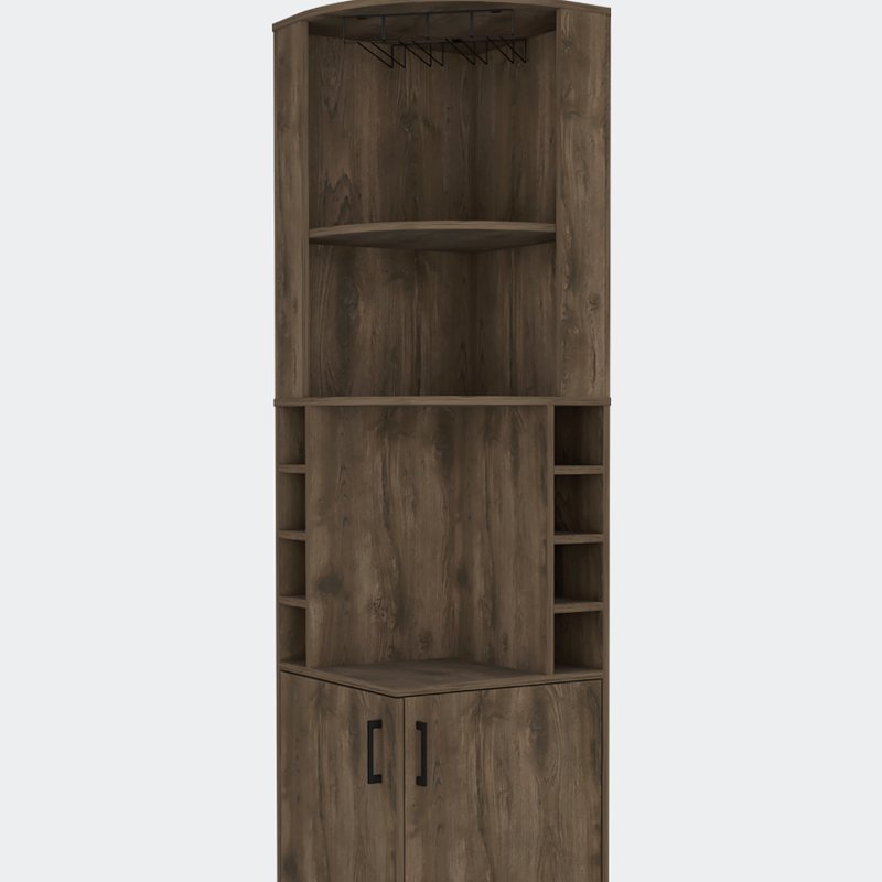 Fm Furniture Seattle Bar Cabinet, Eight Bottle Cubbies, Two Large Open Shelves In Brown