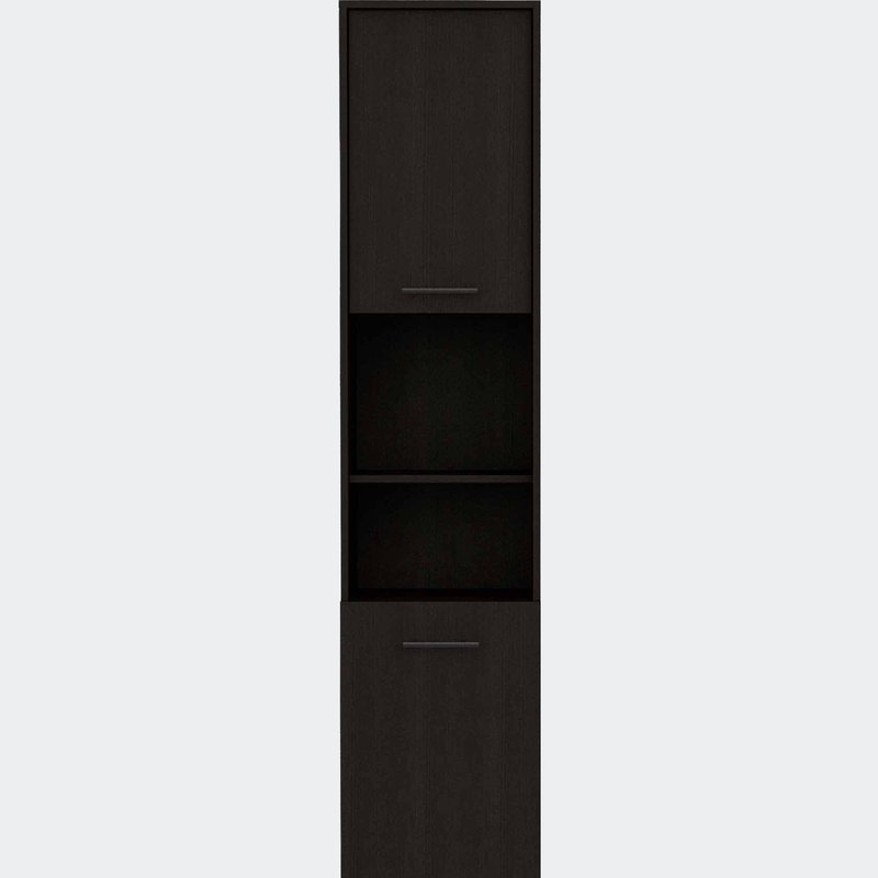 Fm Furniture Sheffield Pantry Cabinet, Two Cabinets, Two Open Shelves In Black