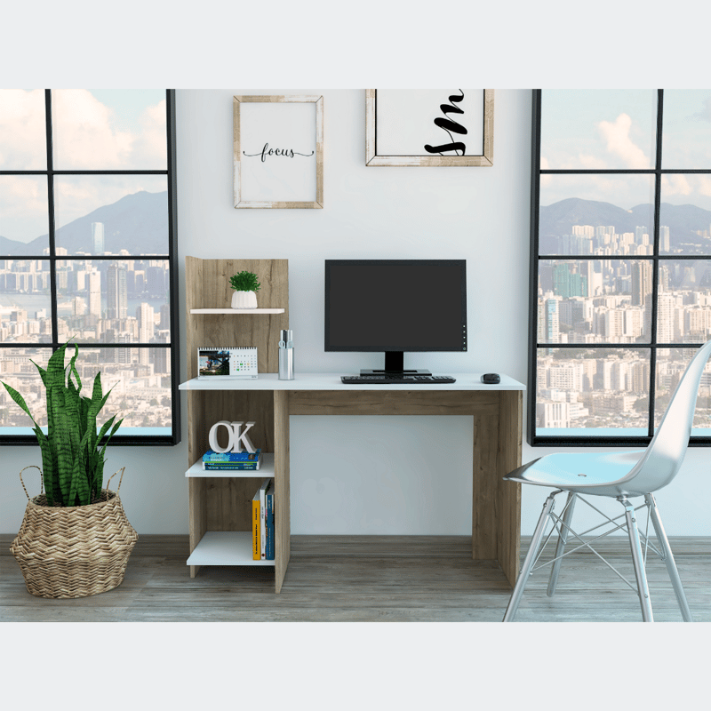 Fm Furniture Tecoa Writing Desk, Four Shelves In White