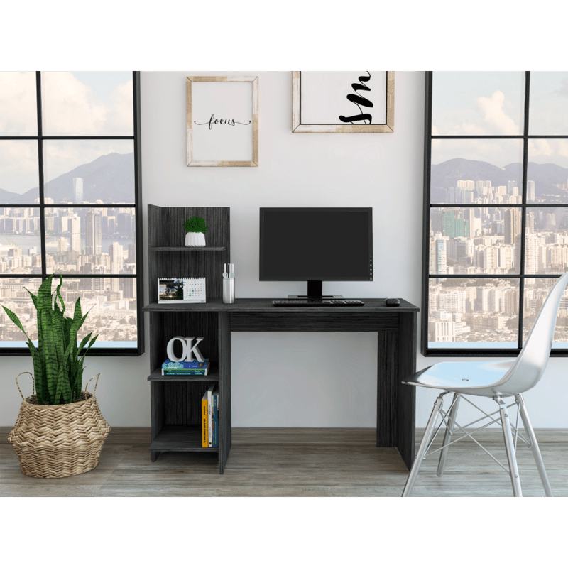 Fm Furniture Tecoa Writing Desk, Four Shelves In Grey
