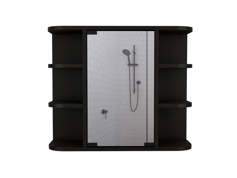 Shop Fm Furniture Valdez Medicine Cabinet With Six Shelves And Mirror Cabinet In Black