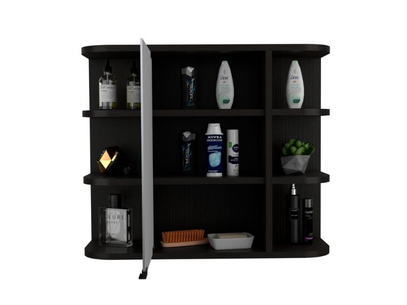 Shop Fm Furniture Valdez Medicine Cabinet With Six Shelves And Mirror Cabinet In Black