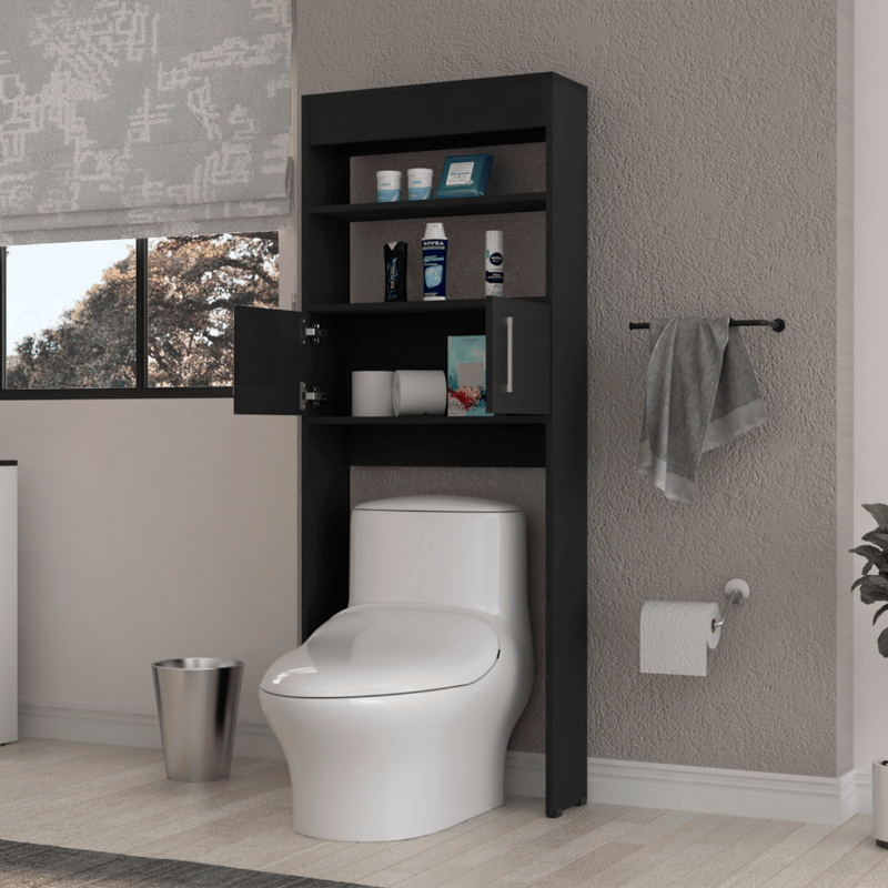 Shop Fm Furniture Valencia Over The Toilet Cabinet, Two Shelves, Double Door In Black