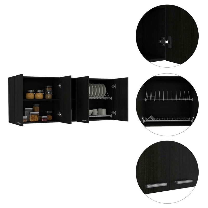 Shop Fm Furniture Winslow 59" Wall Cabinet, Four Doors, Two Divisions And Two Shelves In Black