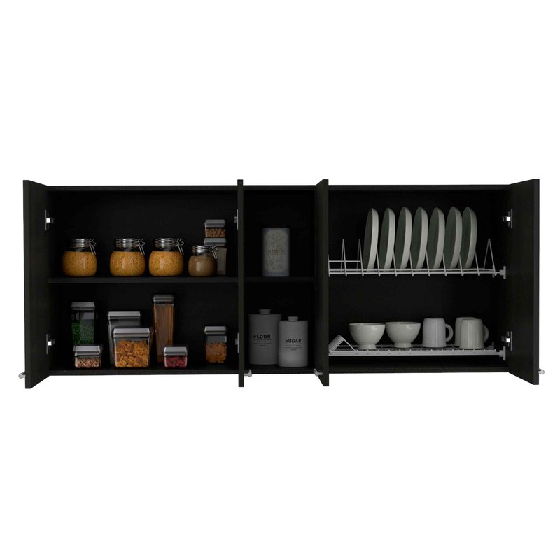 Shop Fm Furniture Winslow 59" Wall Cabinet, Four Doors, Two Divisions And Two Shelves In Black