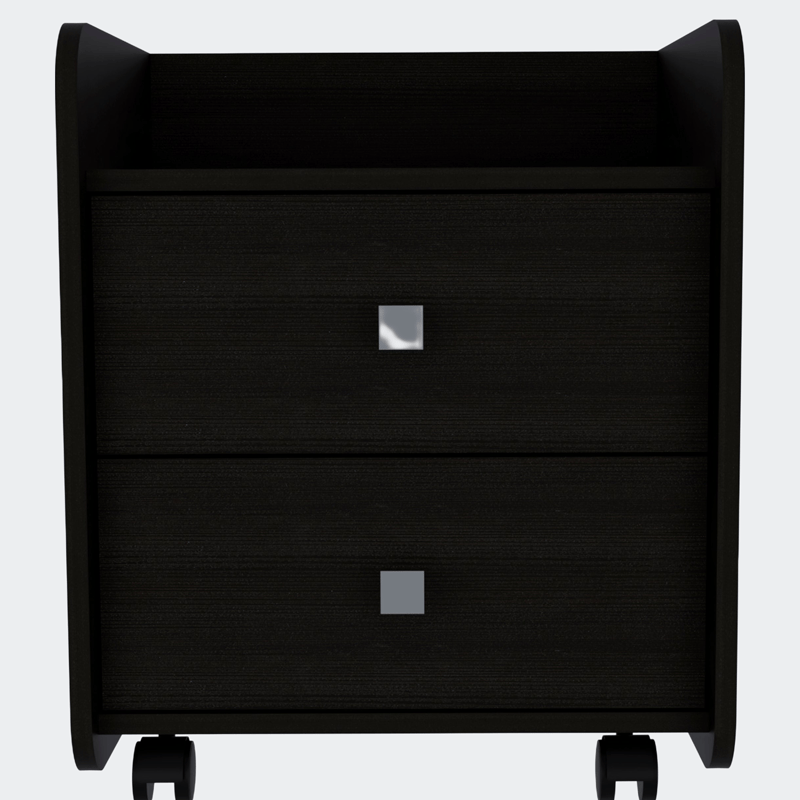 Fm Furniture York Nightstand, Superior Top, Two Drawers, Four Casters In Black