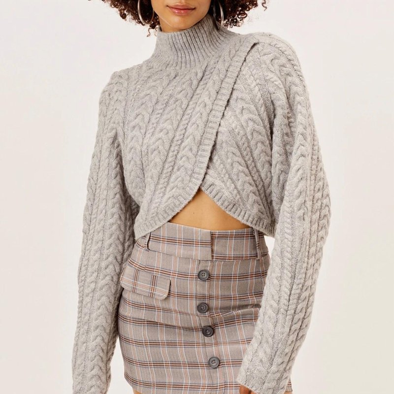 Shop For Love & Lemons Amelia Cross Front Turtleneck Sweater In Grey