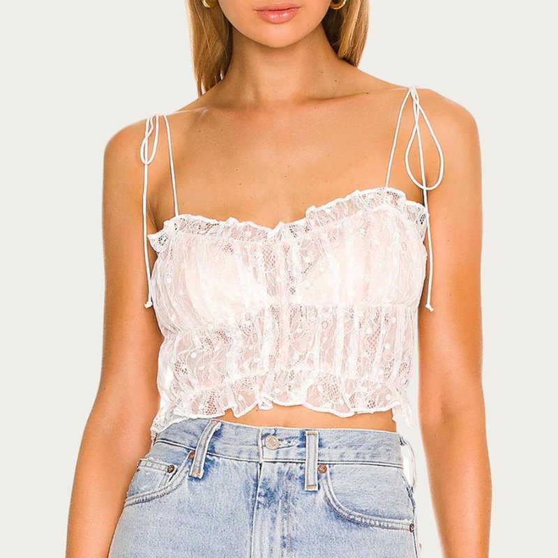 Shop For Love & Lemons Jules Ruffled Lace Crop Top In White