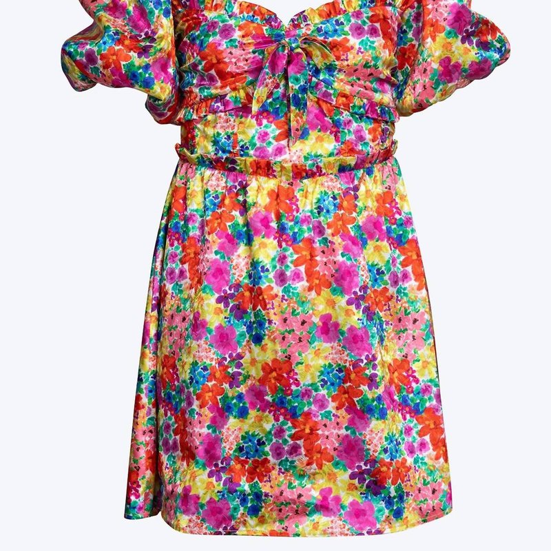 Shop For Love & Lemons Merrill Puff Sleeve Open-back Satin Jacquard Mini Dress In Pink