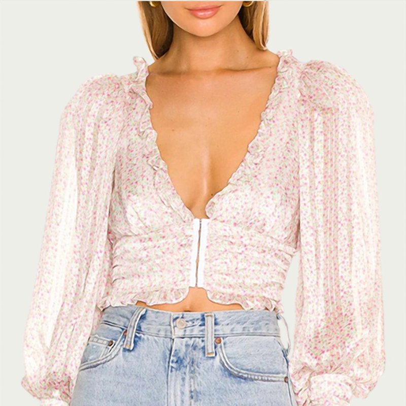 Shop For Love & Lemons Natalie Floral-print Cropped Top In White