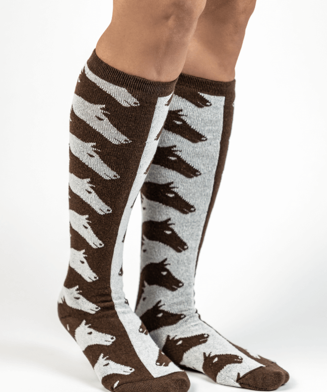 Forza Cavallo Brown & Ivory Escher Horse Women's Socks In Black