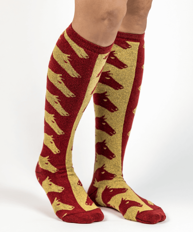 Forza Cavallo Pomegranate & Gold Escher Horse Women's Socks In Red