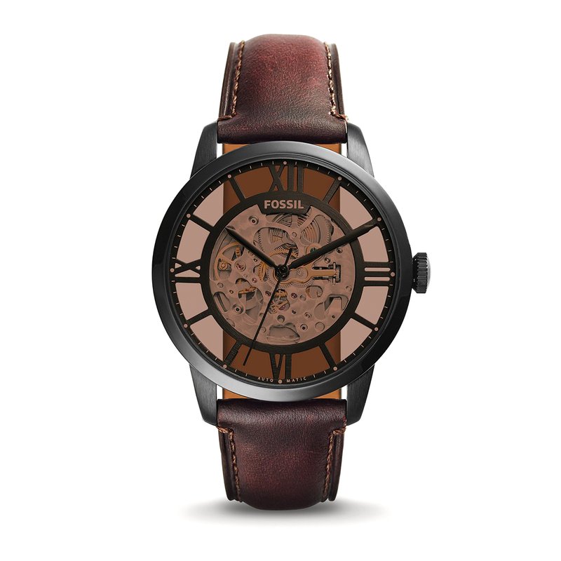FOSSIL FOSSIL ME3098 ELEGANT CHINESE MOVEMENT FASHIONABLE TOWNSMAN AUTOMATIC DARK BROWN LEATHER WATCH
