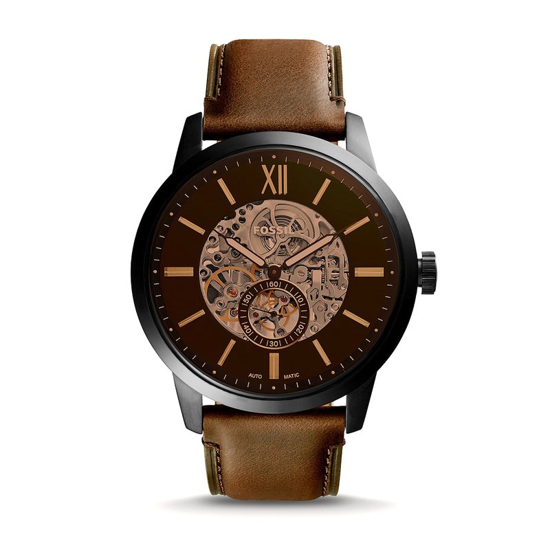 FOSSIL FOSSIL ME3155 ELEGANT CHINESE MOVEMENT FASHIONABLE TOWNSMAN 48MM AUTOMATIC BROWN LEATHER WATCH