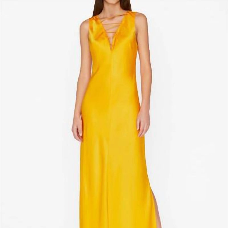Shop Frame Lace Front Midi Dress In Nectarine In Yellow