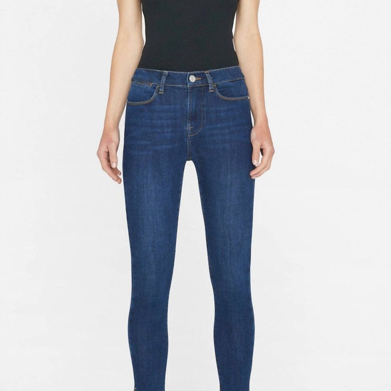 Shop Frame Le High Skinny Side Slit Jean In Blue