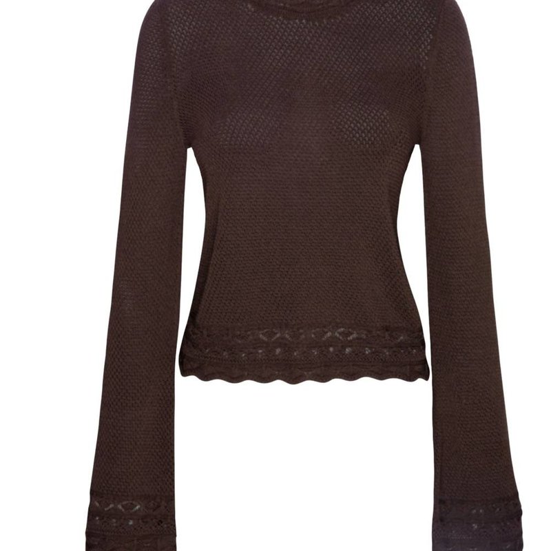 Shop Frame Pointelle Bell Sleeve Sweater In Brown