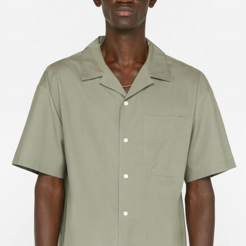 Shop Frame Soft Cotton Camp Collar Shirt In Green