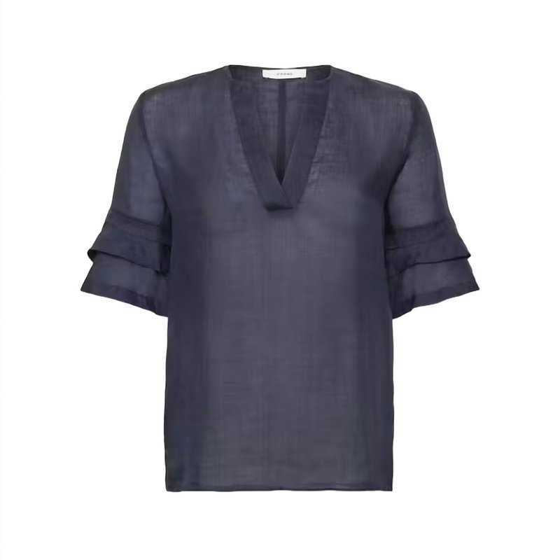 Shop Frame Tiered Ruffle Short Sleeve Blouse In Navy In Blue