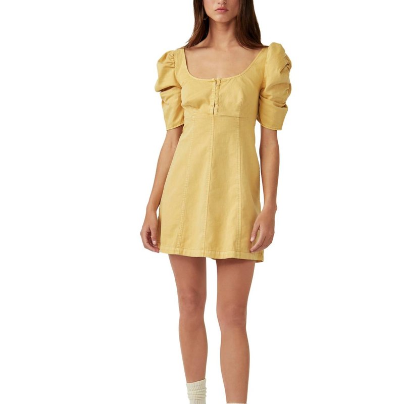 Shop Free People Cheyenne Denim Mini Dress In Yellow