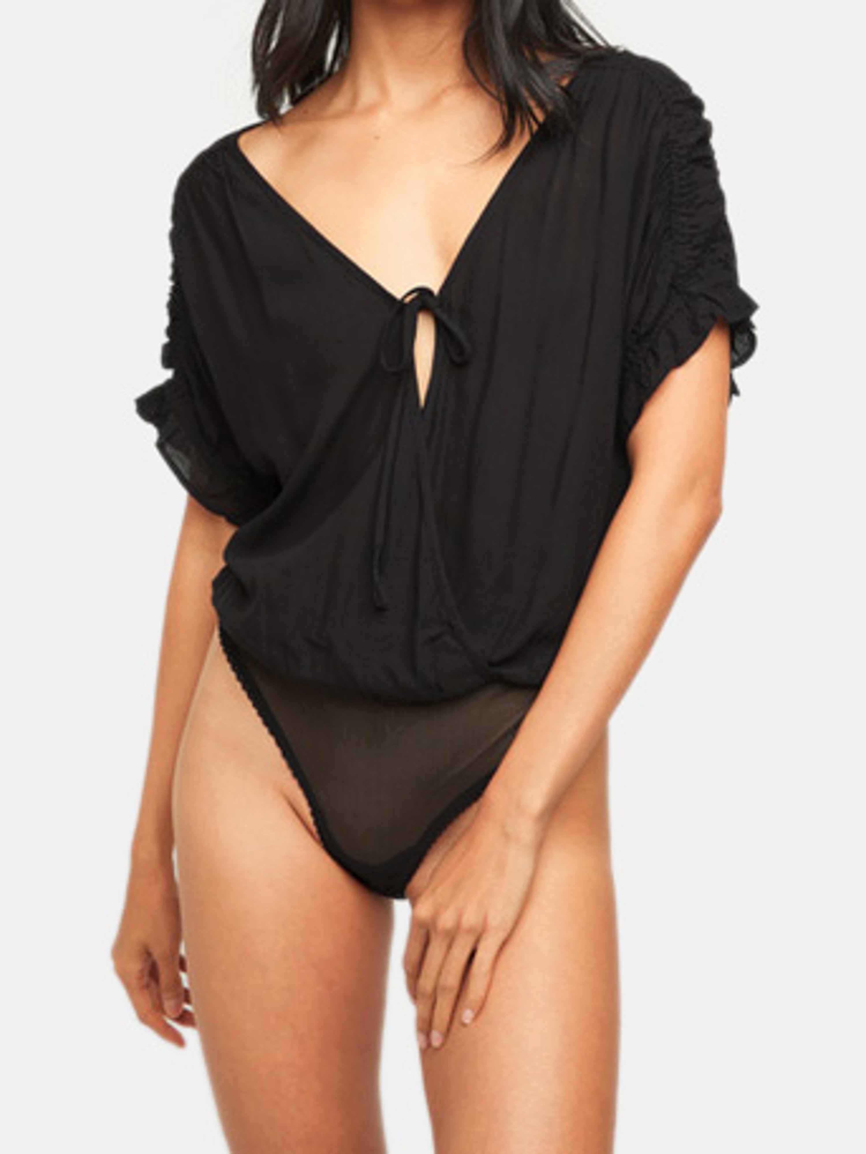 Free People Cleo Bodysuit With Tie Front-white