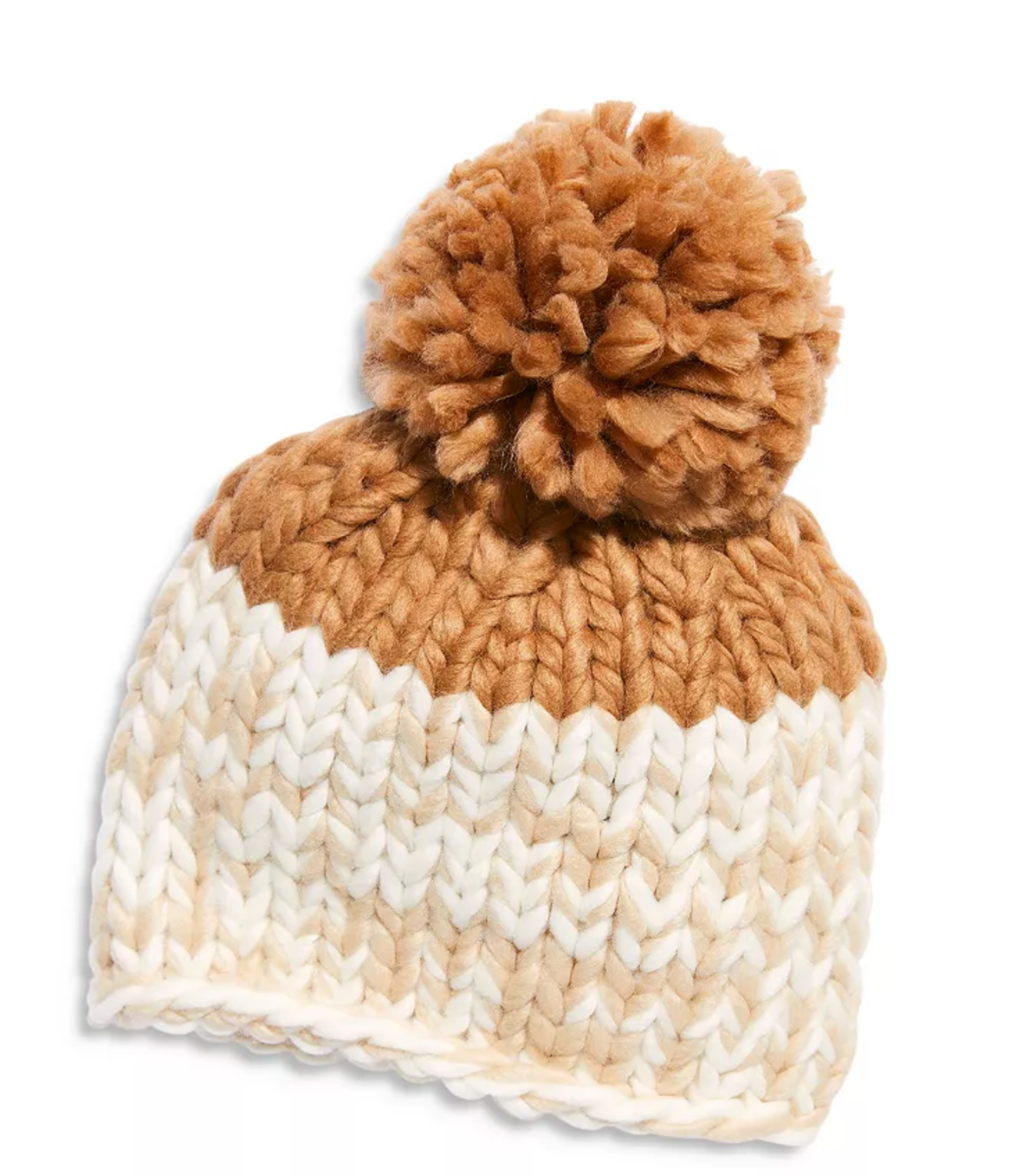 Free People Cozy Up Color Block Pom In Oat Camel