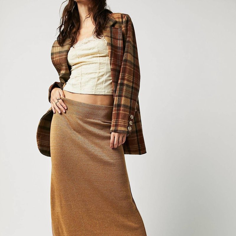 Shop Free People Golden Hour Midi Skirt In Apple Pie Combo In Brown