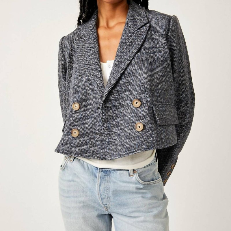 Shop Free People Heritage Double Breasted Crop Blazer In Grey
