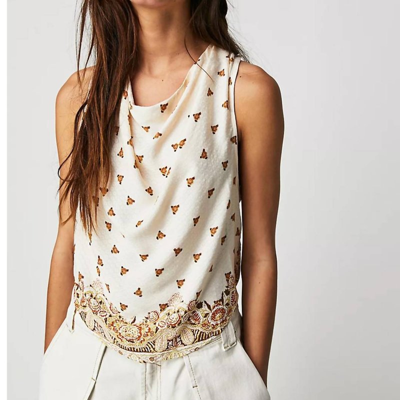 Free People Silas Printed Cowlneck Top In White