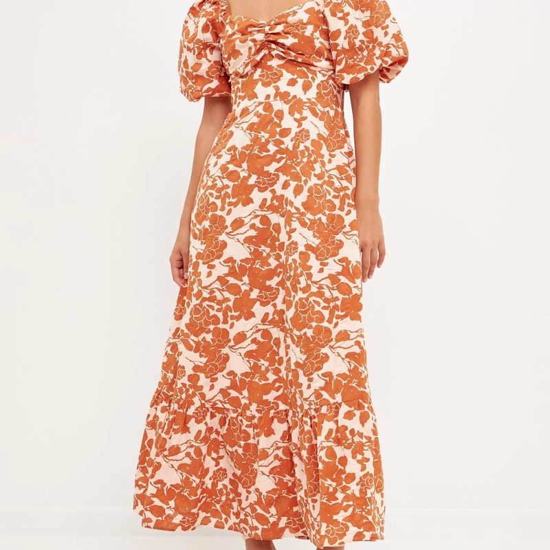 Free The Roses Floral Cut-out Maxi Dress In Orange