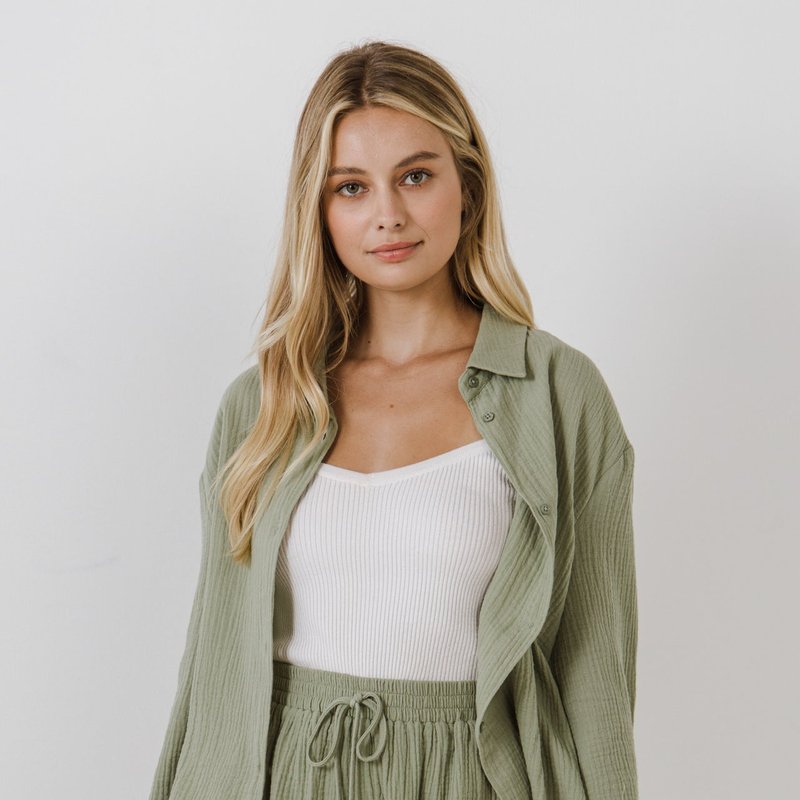 Free The Roses Gauze Button-down Top In Pistachio