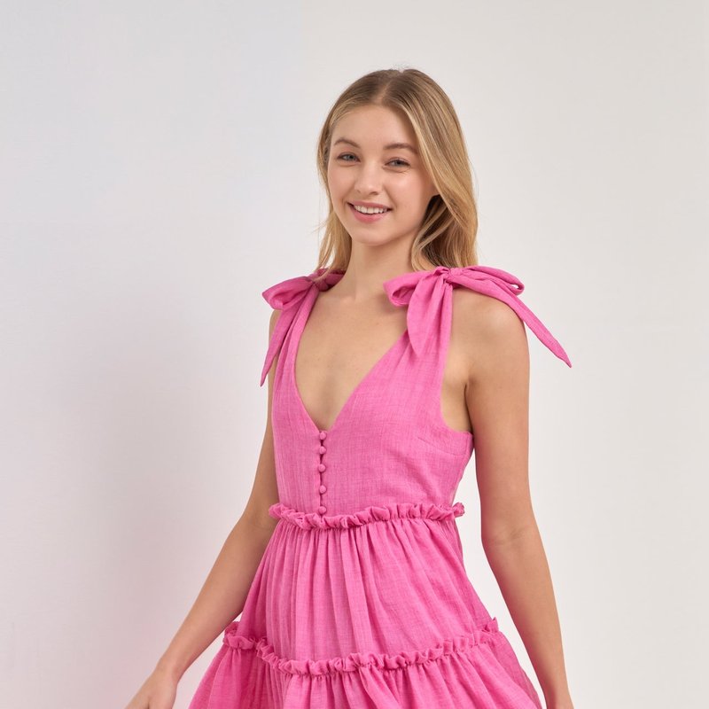 Free The Roses Tiered Shoulder-tie Dress In Fuchsia
