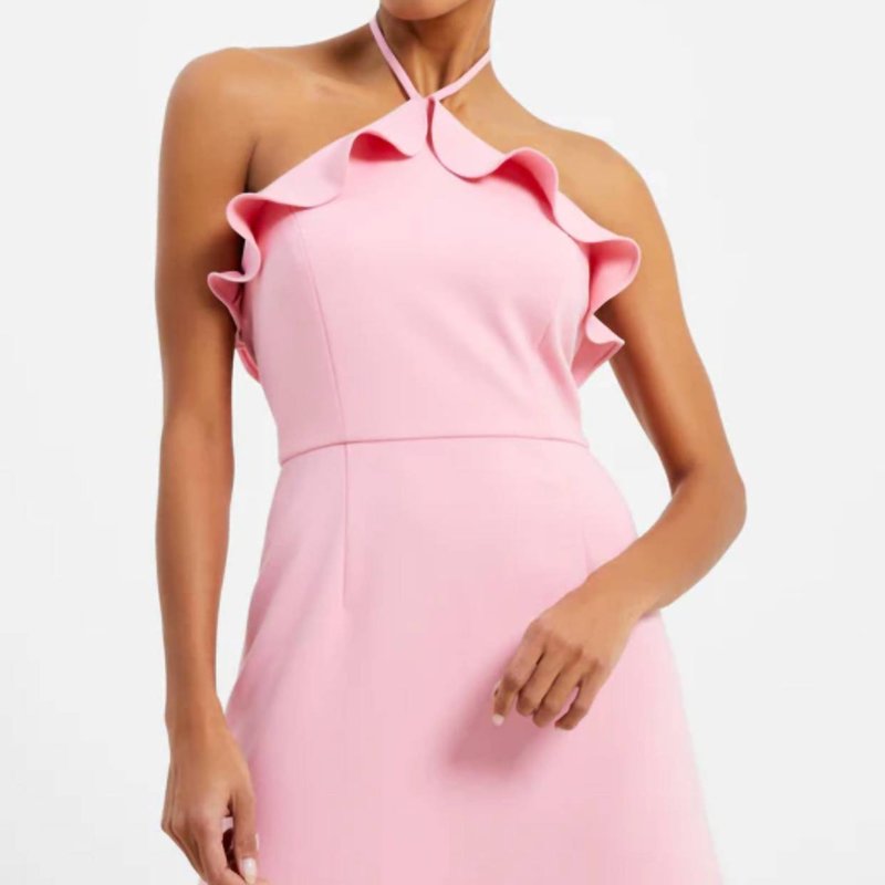 French Connection Whisper Ruffle Halter Neck Dress In Pink