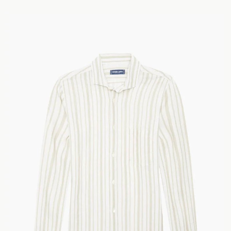 Frescobal_carioca Emilio Long Sleeve Linen Stripe Shirt In Neutral