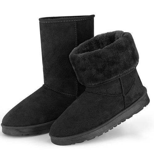 Shop Fresh Fab Finds Women Ladies Snow Boots Waterproof Faux Suede Mid-calf Boots Fur Warm Lining Shoes In Black
