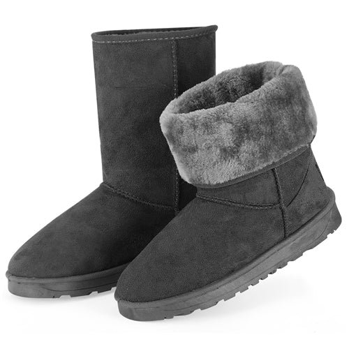 Shop Fresh Fab Finds Women Ladies Snow Boots Waterproof Faux Suede Mid-calf Boots Fur Warm Lining Shoes In Grey
