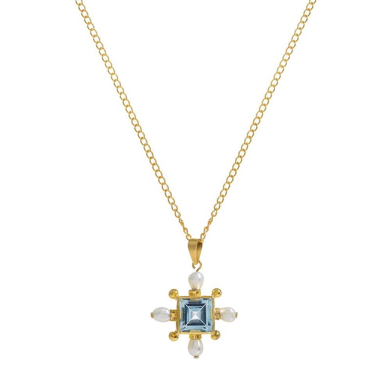 Freya Rose Blue Topaz Cross Necklace In Gold