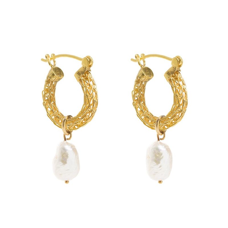 Freya Rose Gold Weave Mini Hoops With Baroque Pearl Earrings