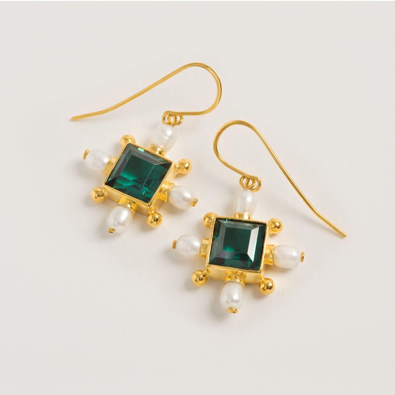 Freya Rose Green Quartz Cross Earrings In Gold
