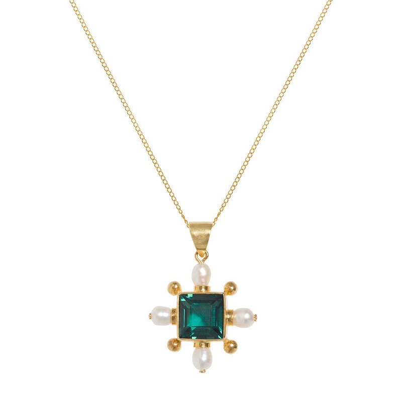 Shop Freya Rose Green Quartz Cross Necklace In Gold