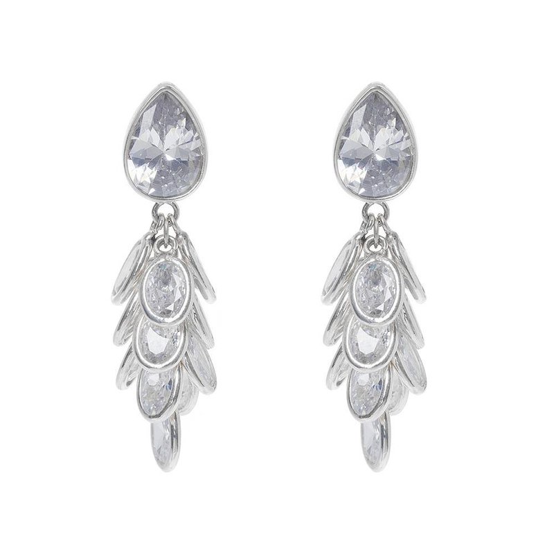 Freya Rose Petite Silver Crystal Drops Earrings In Grey