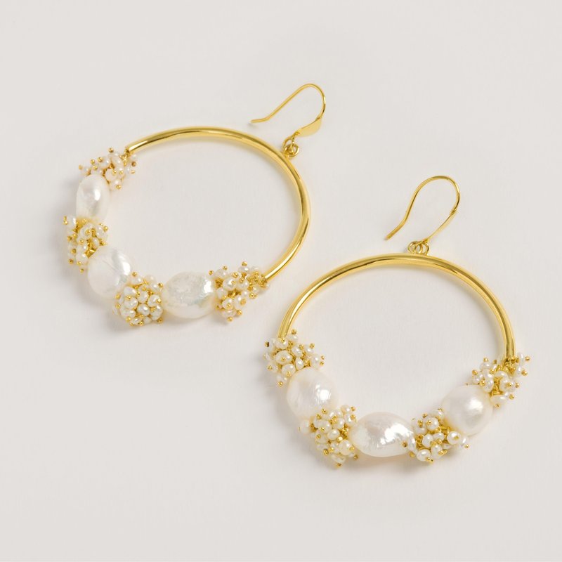 Freya Rose Seed And Baroque Pearl Large Hoops In Gold