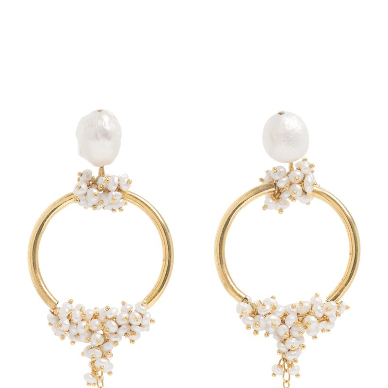 Shop Freya Rose Seed And Baroque Pearl Mid Hoops In Gold