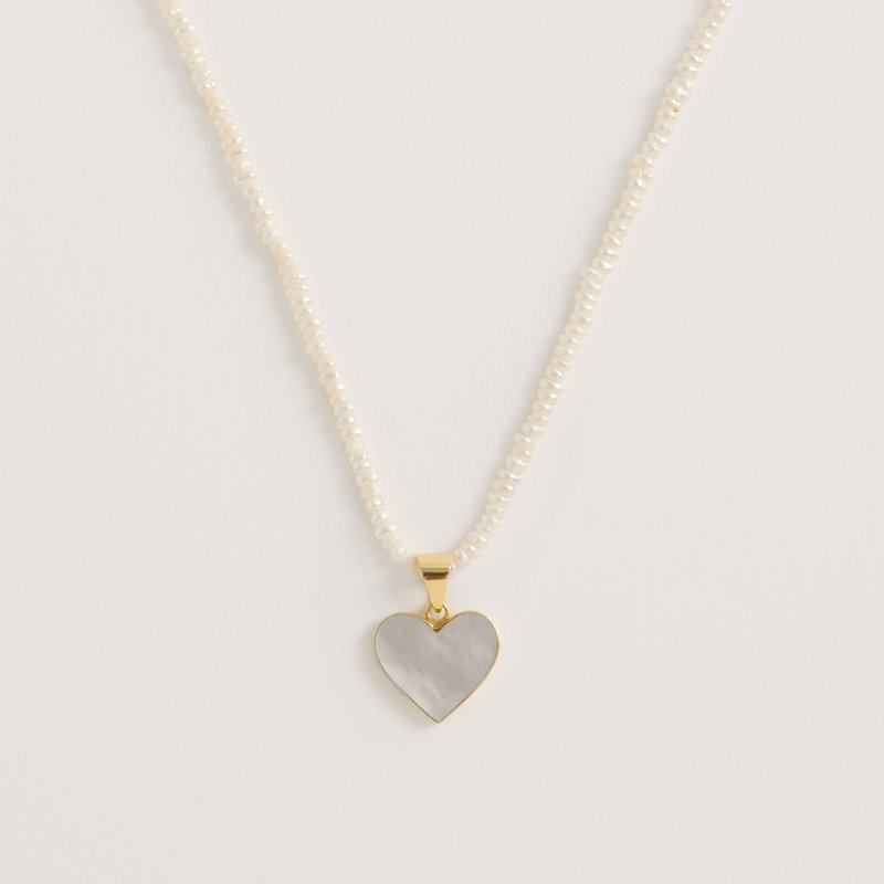 Shop Freya Rose Seed Pearl Necklace With Mother Of Pearl Heart Pendant In Gold