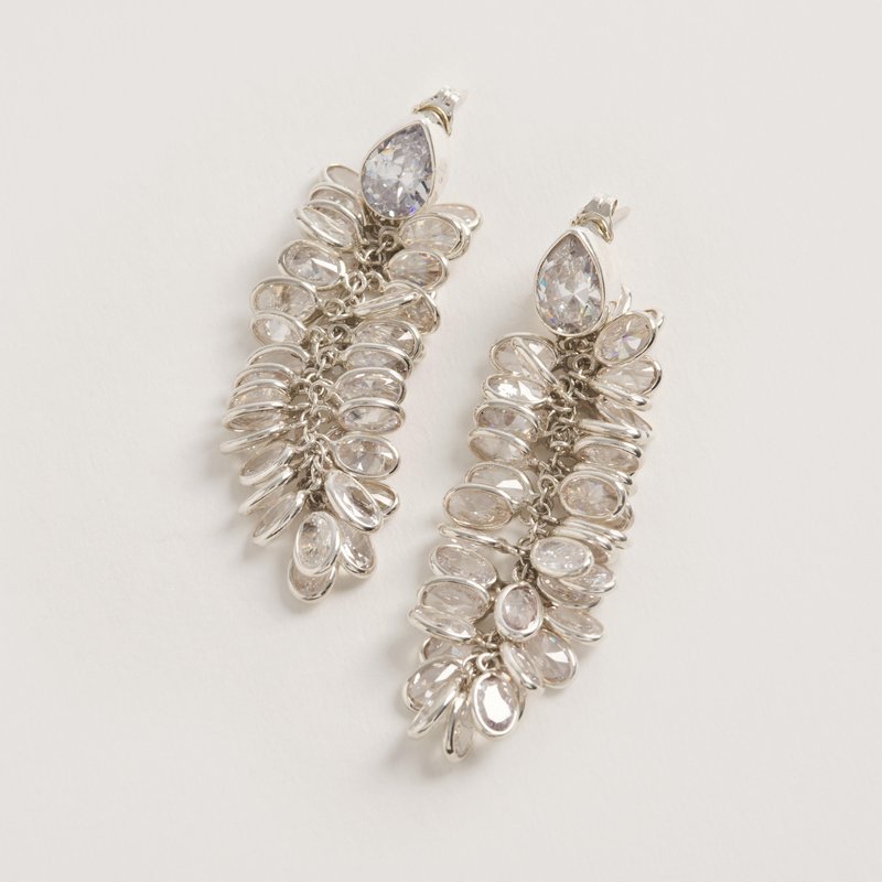 Freya Rose Silver Crystal Long Drops Earrings In Grey