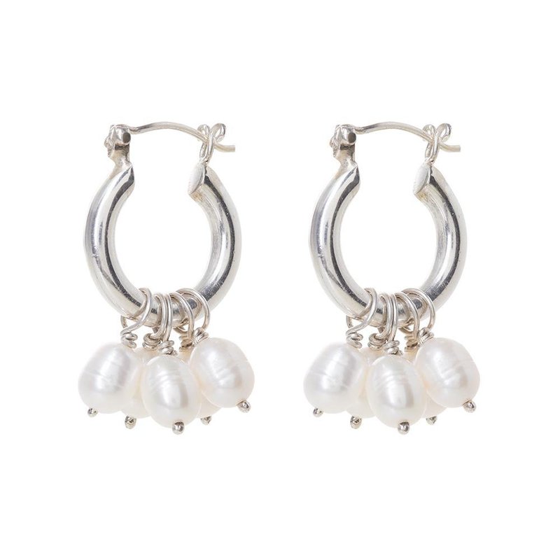 Shop Freya Rose Silver Mini Hoops With Detachable Pearls In Grey