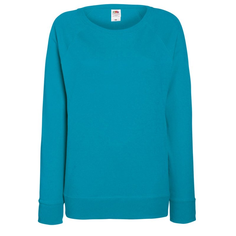 Fruit Of The Loom Ladies Fitted Lightweight Raglan Sweatshirt In Azure Blue