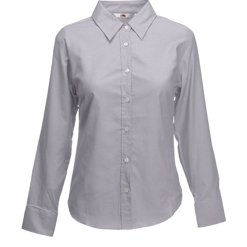 Fruit Of The Loom Ladies Lady-fit Long Sleeve Oxford Shirt (oxford Grey)