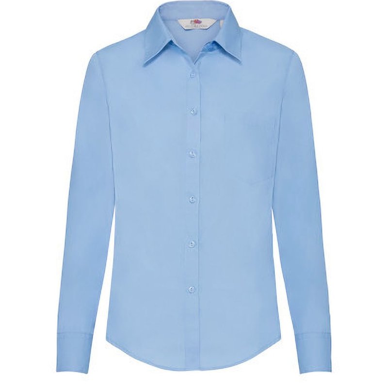 Fruit Of The Loom Ladies Lady-fit Long Sleeve Poplin Shirt (mid Blue)