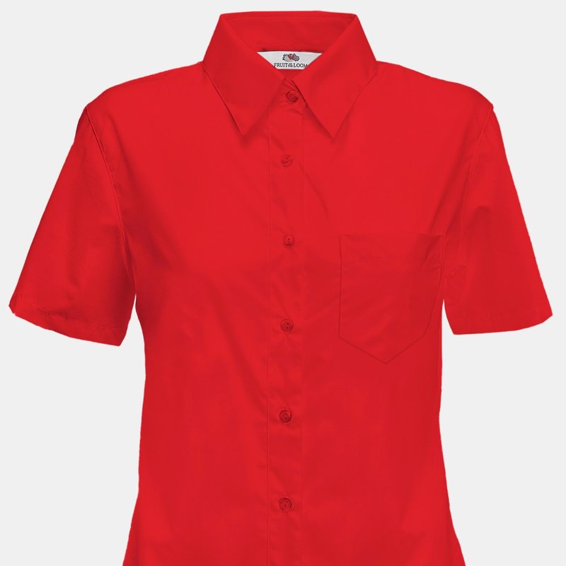 Fruit Of The Loom Ladies Lady-fit Short Sleeve Poplin Shirt (red)